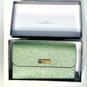 Kate Spade mint Glitter Kenzie medium flap Clutch with wristlet strap NEW IN BOX